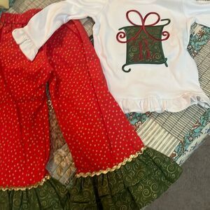 Christmas pants set,B monogrammed initial